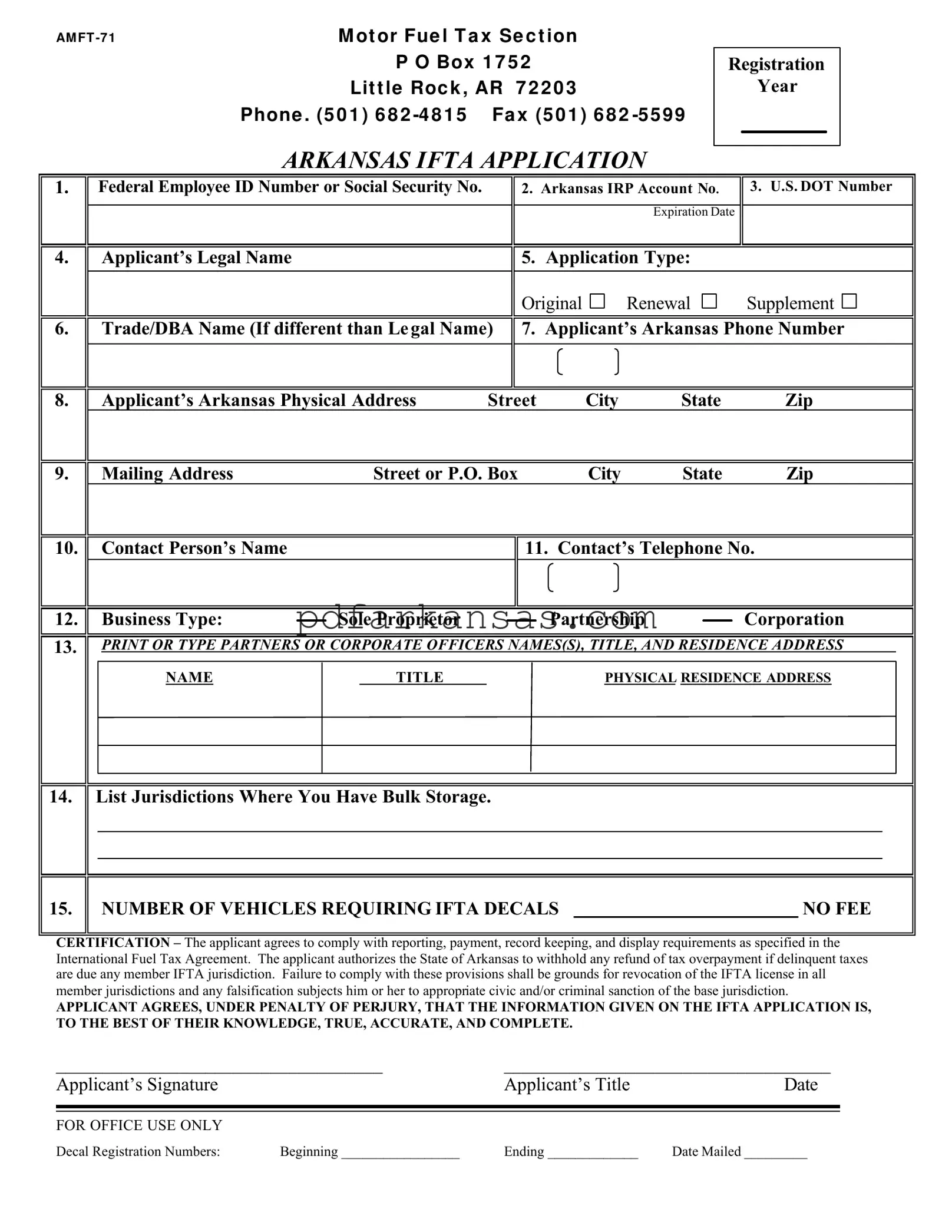 Fill in a Valid Amft 71 Arkansas Form