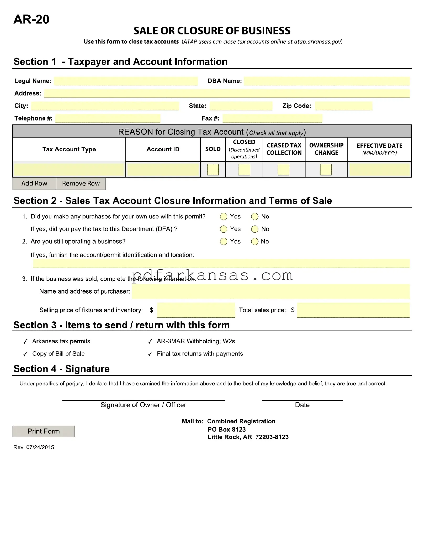 Fill in a Valid Ar 20 Form