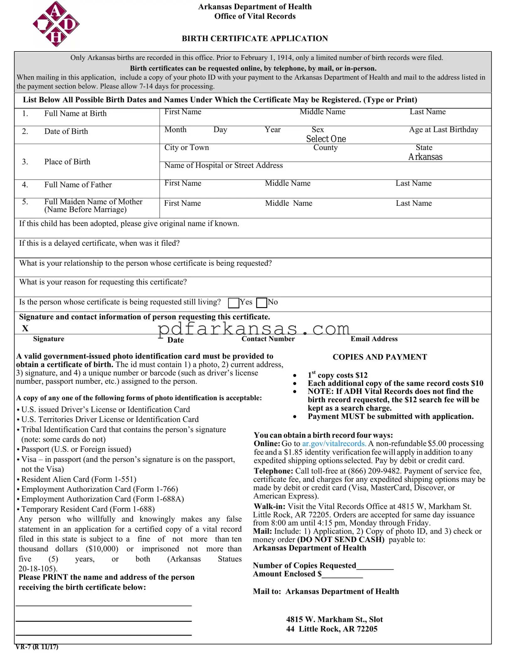Fill in a Valid Ar Birth Certificate Form