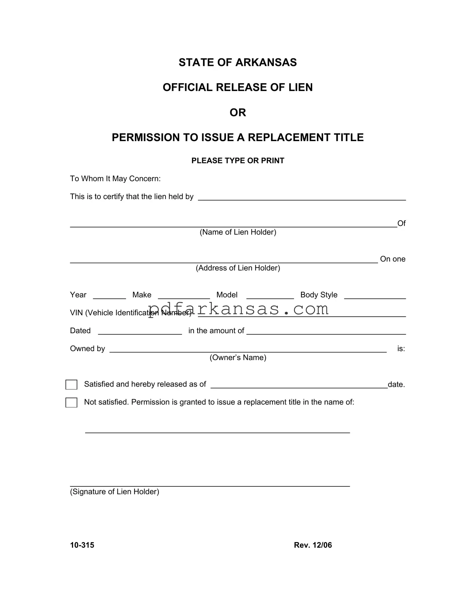 Fill in a Valid Arkansas 10 315 Form