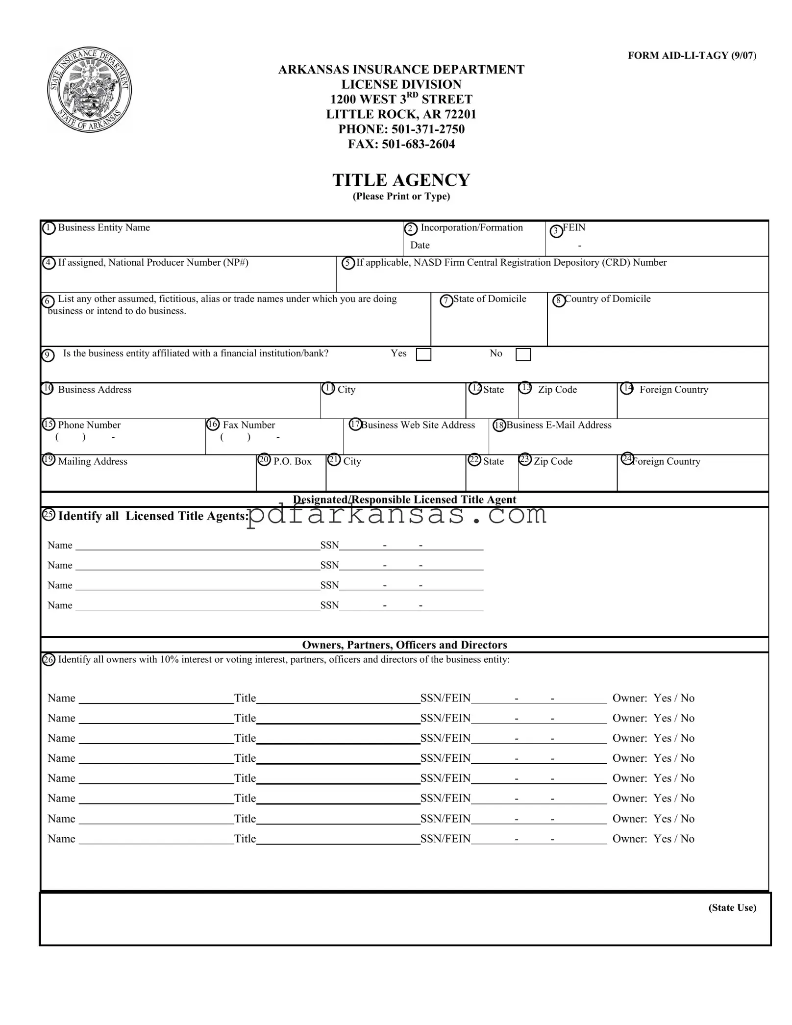 Fill in a Valid Arkansas Aid Li Tagy Form