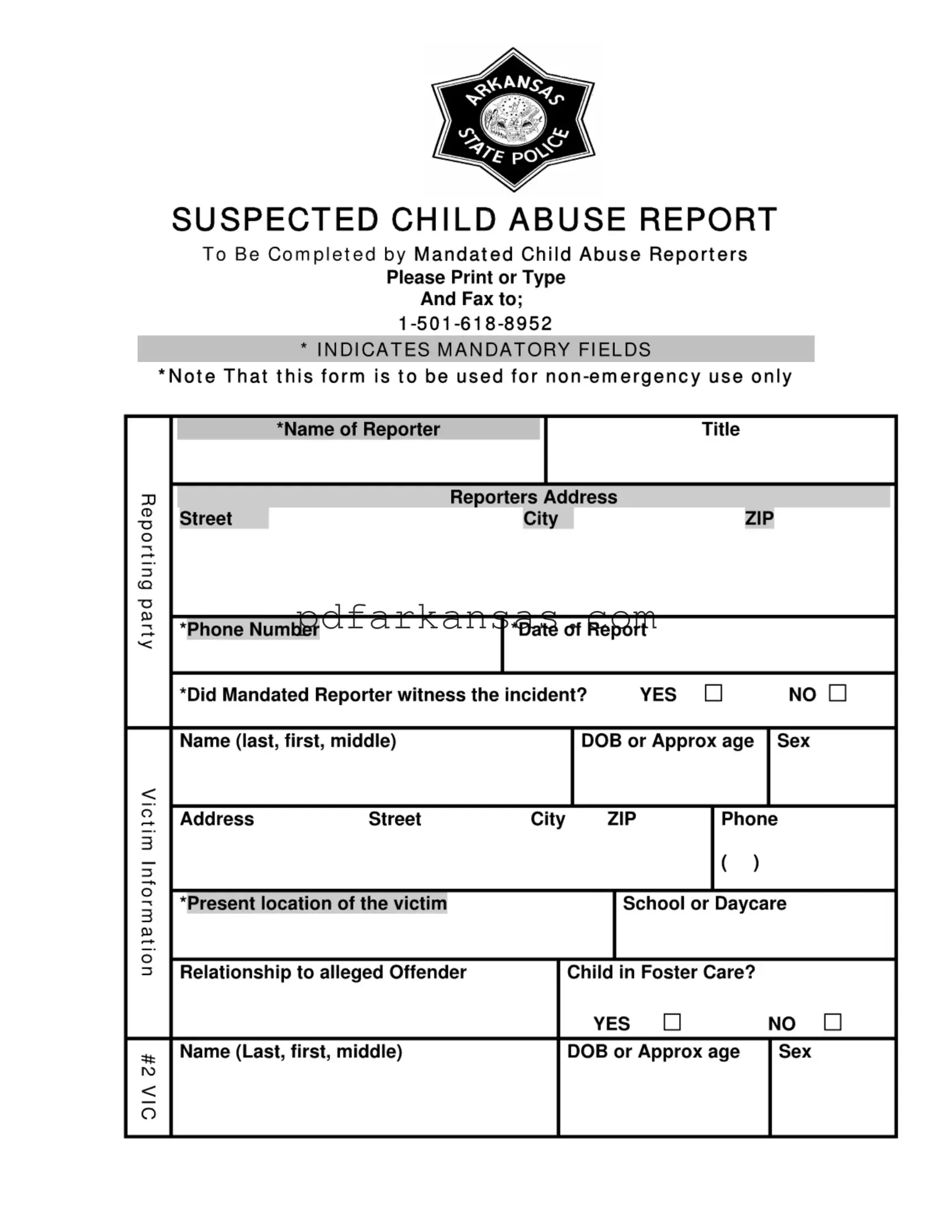 Fill in a Valid Arkansas Child Abuse Form