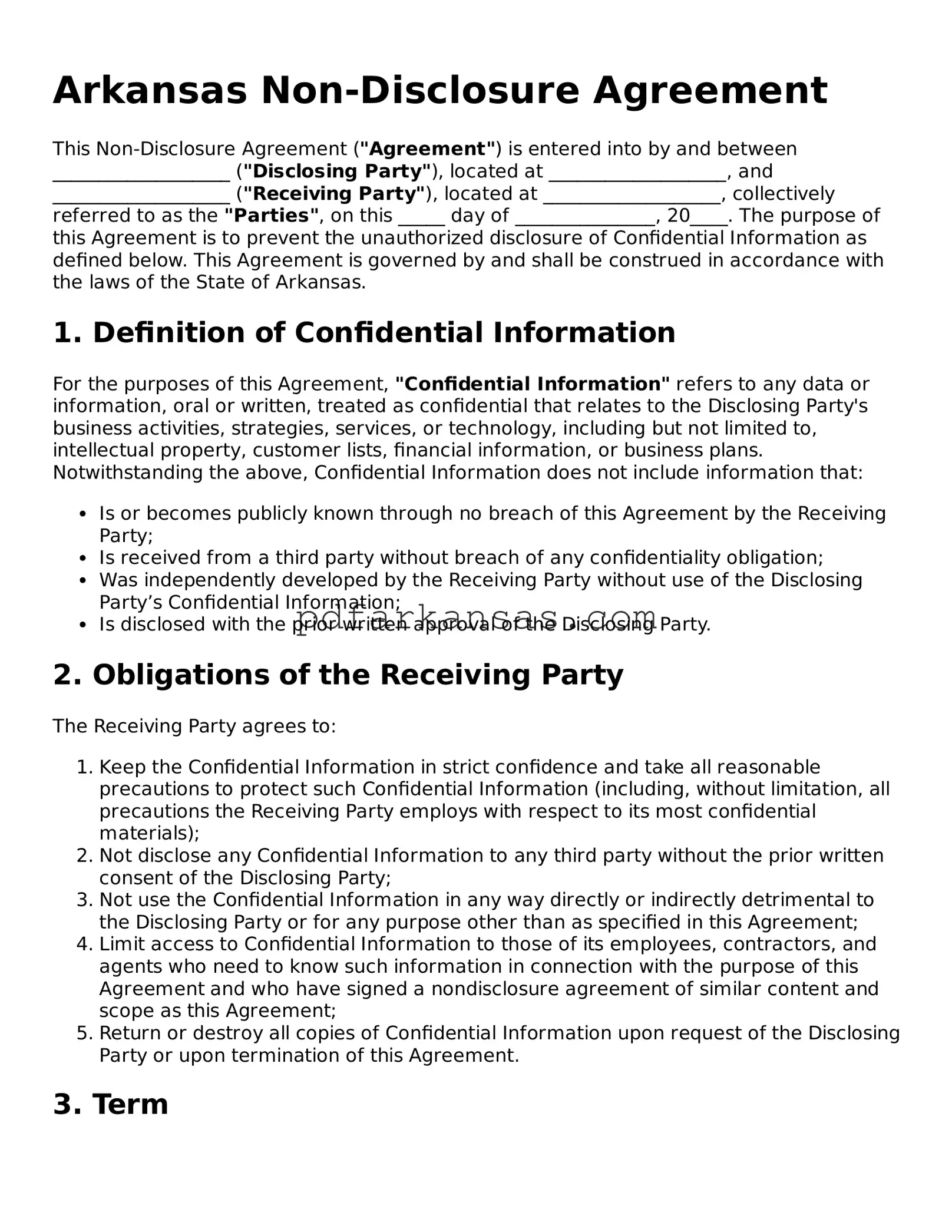Attorney-Approved  Non-disclosure Agreement Form for Arkansas