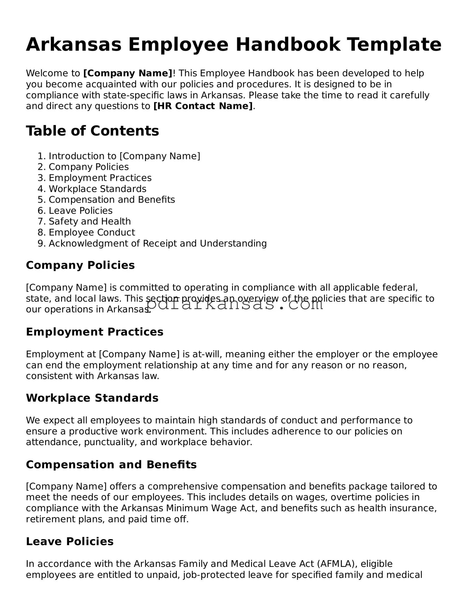 Attorney-Approved  Employee Handbook Form for Arkansas