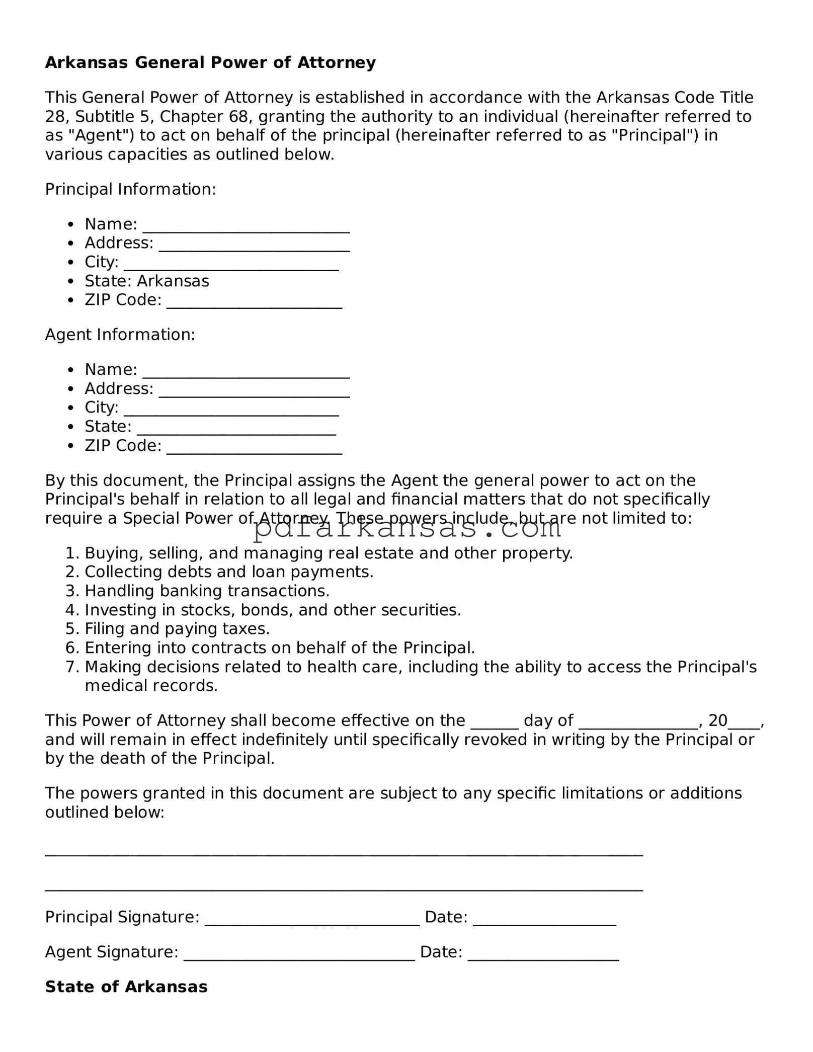 Attorney-Approved  General Power of Attorney Form for Arkansas