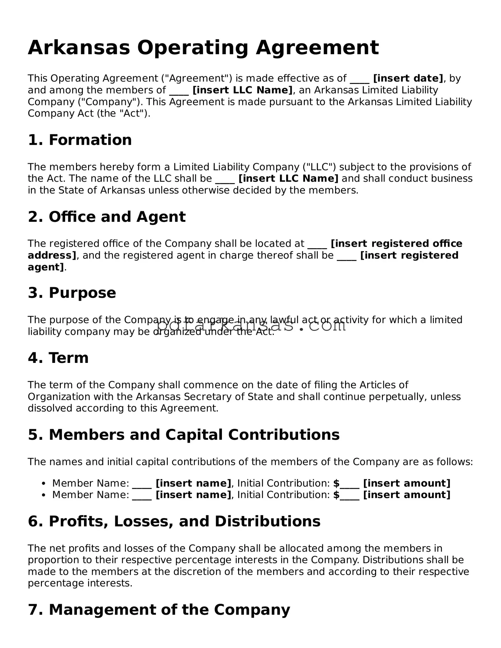 Attorney-Approved  Operating Agreement Form for Arkansas