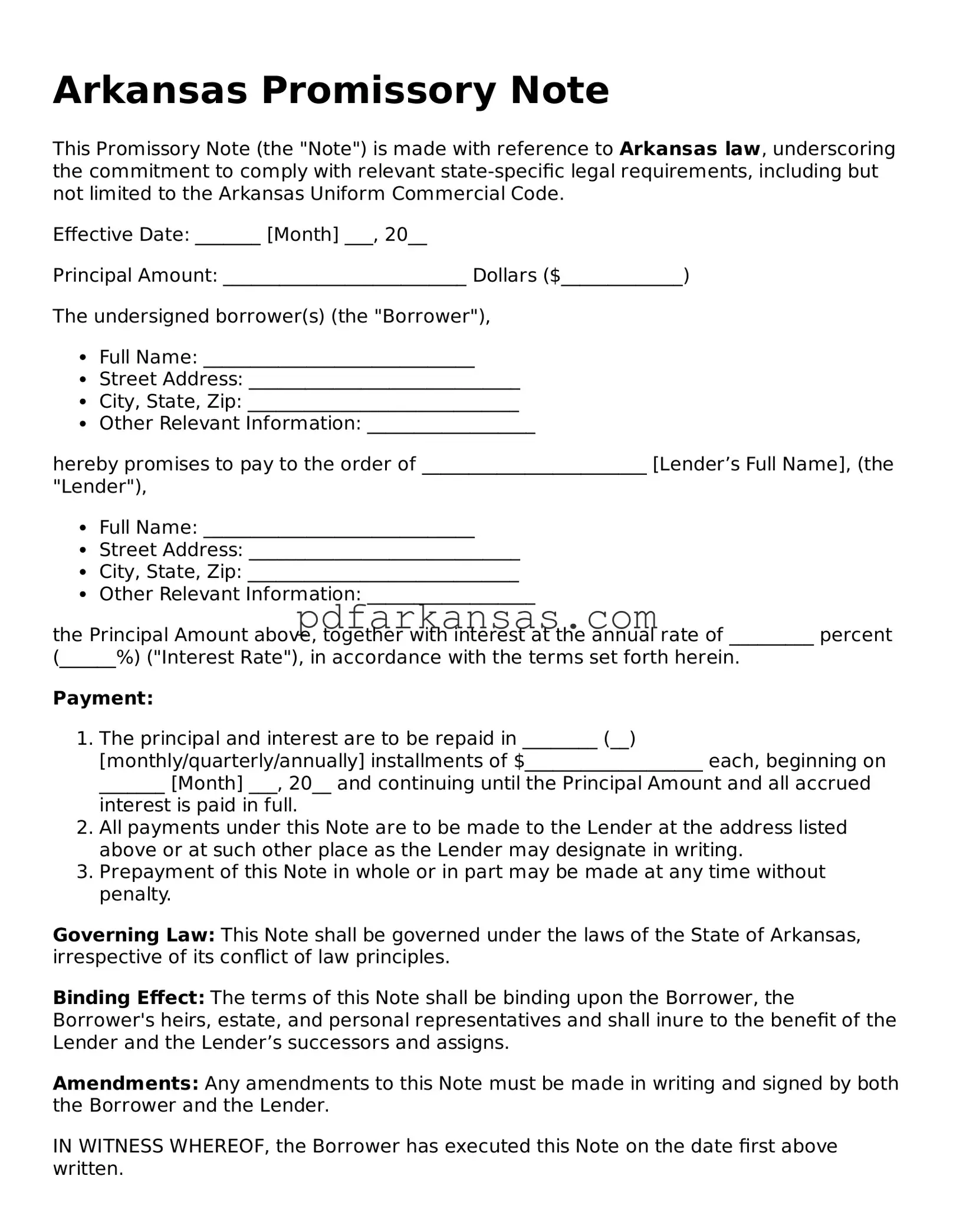 Attorney-Approved  Promissory Note Form for Arkansas