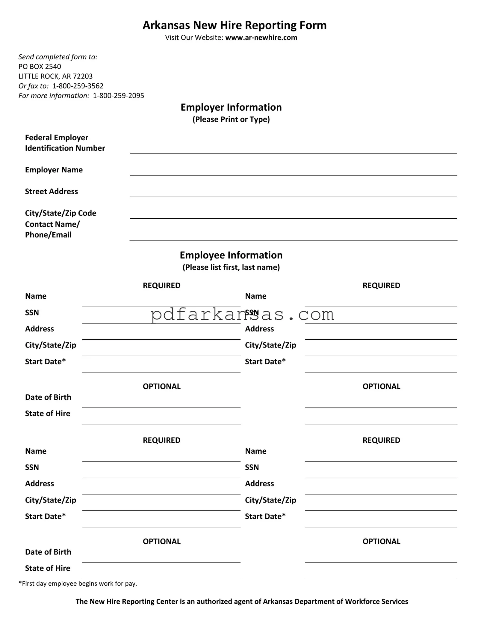 Fill in a Valid Arkansas New Hire Reporting Form
