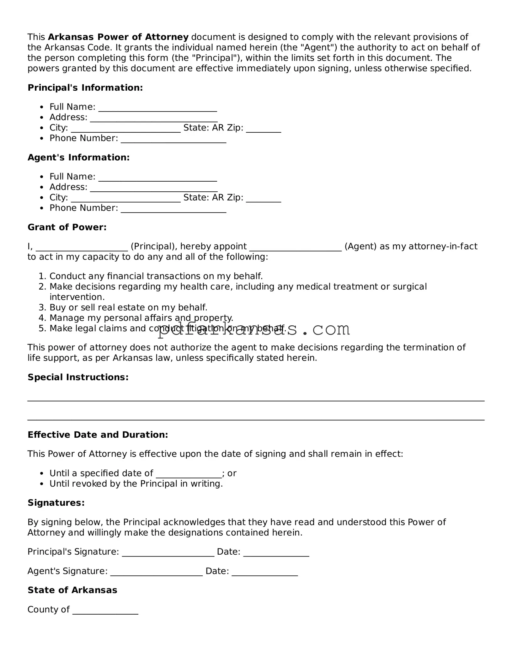 Attorney-Approved  Power of Attorney Form for Arkansas