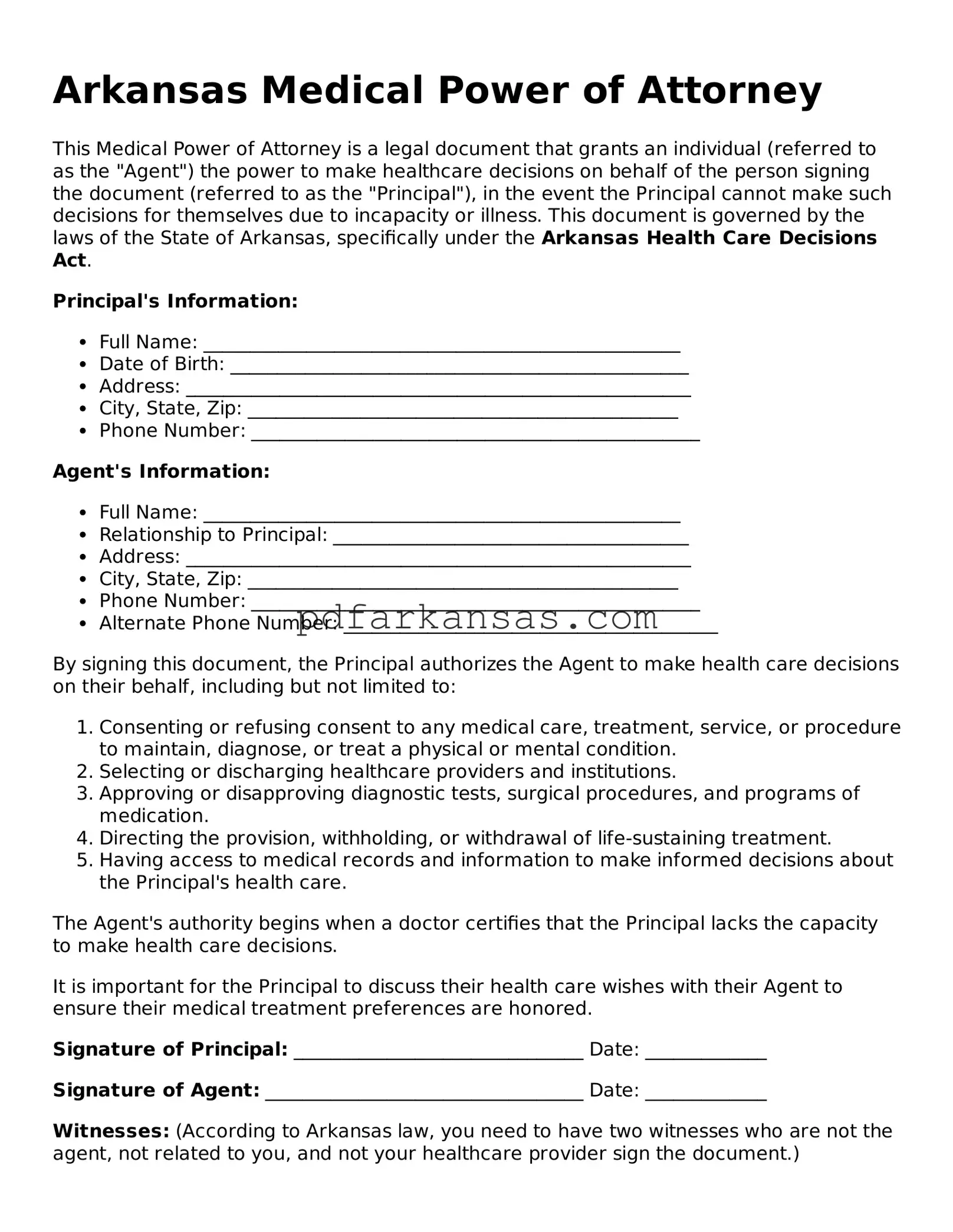 Attorney-Approved  Medical Power of Attorney Form for Arkansas