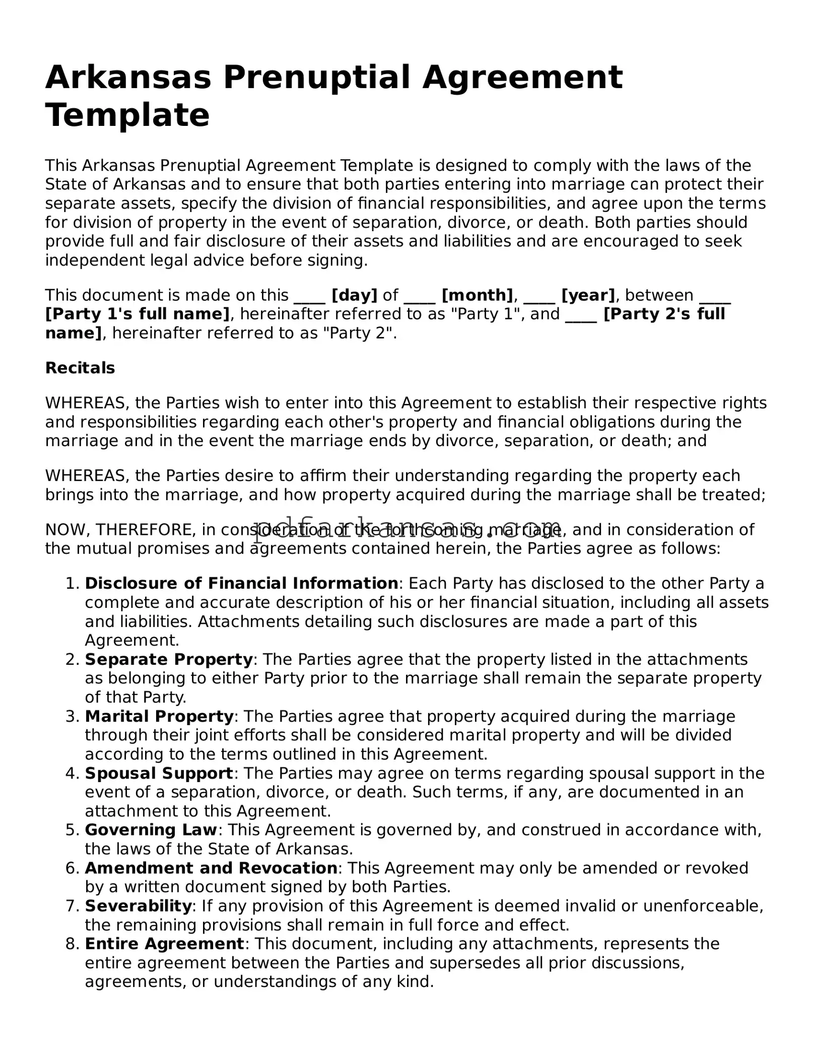 Attorney-Approved  Prenuptial Agreement Form for Arkansas