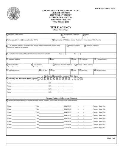 Fill in a Valid Arkansas Aid Li Tagy Form