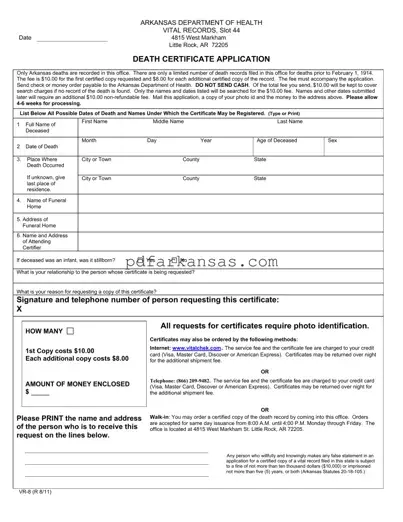Fill in a Valid Arkansas Death Certificate Application Form
