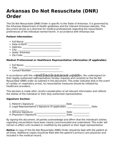 Attorney-Approved  Do Not Resuscitate Order Form for Arkansas