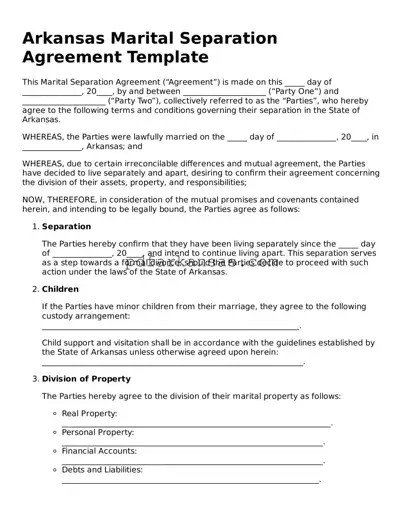 Attorney-Approved  Marital Separation Agreement Form for Arkansas