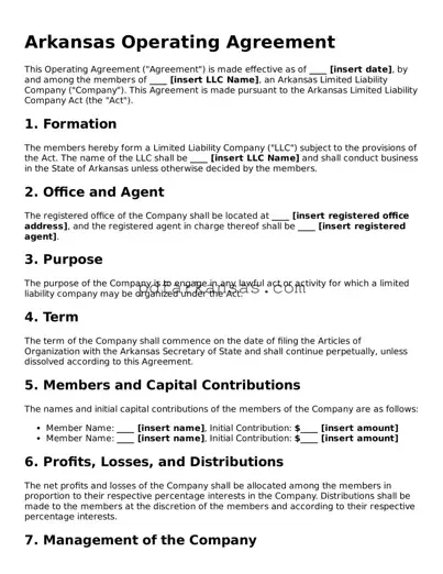 Attorney-Approved  Operating Agreement Form for Arkansas