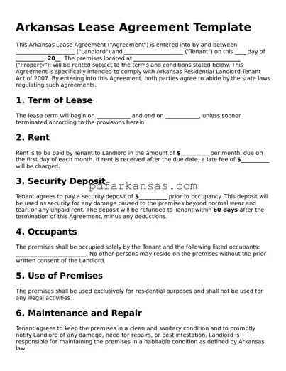 Attorney-Approved  Lease Agreement Form for Arkansas
