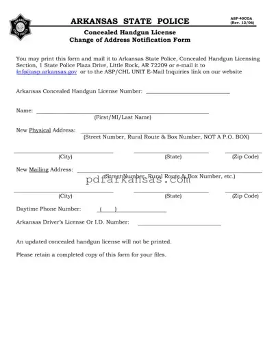 Fill in a Valid Change Address Ccw In Arkansas Form
